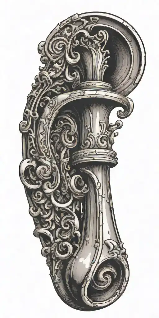 A chess piece morphing into a trumpet, symbolizing strategic musical talent tattoo design idea