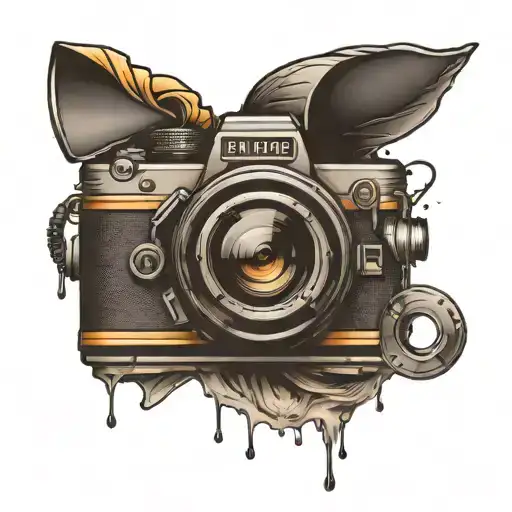 Create a tattoo design of a camera lens morphing into a photoshop toolbar icon tattoo design idea