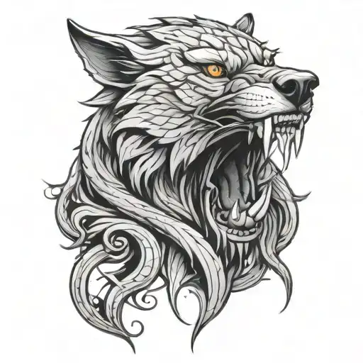 evil snake wolf head tattoo design idea