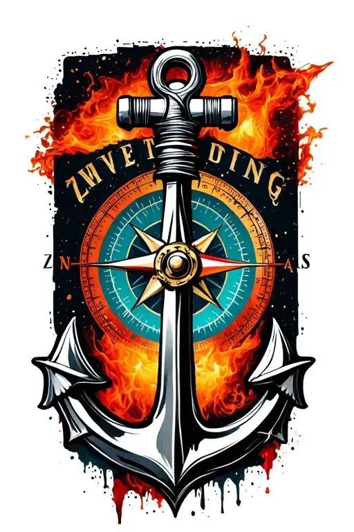 "ZmerG" Compass Anchor knife slicing tattoo design idea