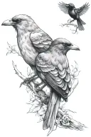 mocking bird and crow tattoo design idea