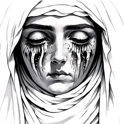 gorgeous virgin mary crying eyes tattoo design idea