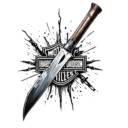 harley davidson bar knife stabbed tattoo design idea
