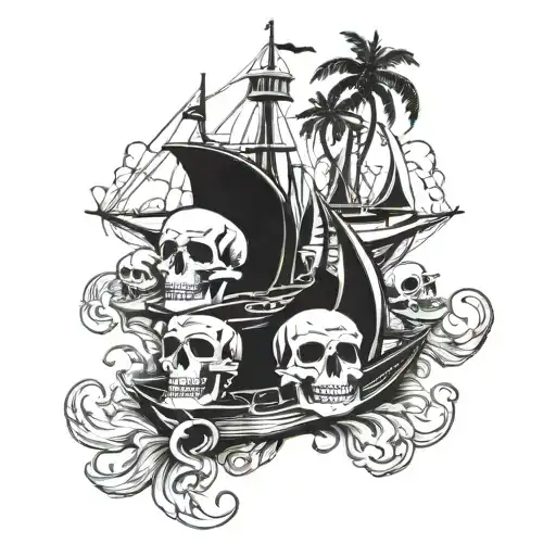 Caribbean skulls with boats tattoo design idea