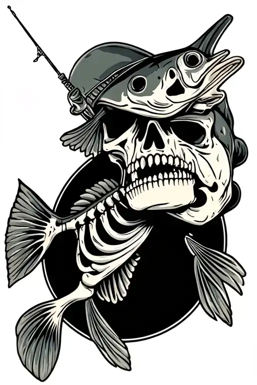 bass fishing skeleton tattoo design idea