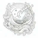 ocean waves and cancer celestial themed tattoo tattoo design idea