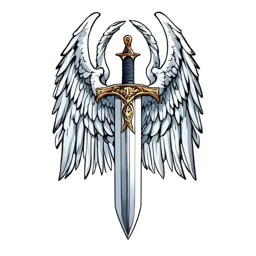 st michael sword one angel wing tattoo design idea