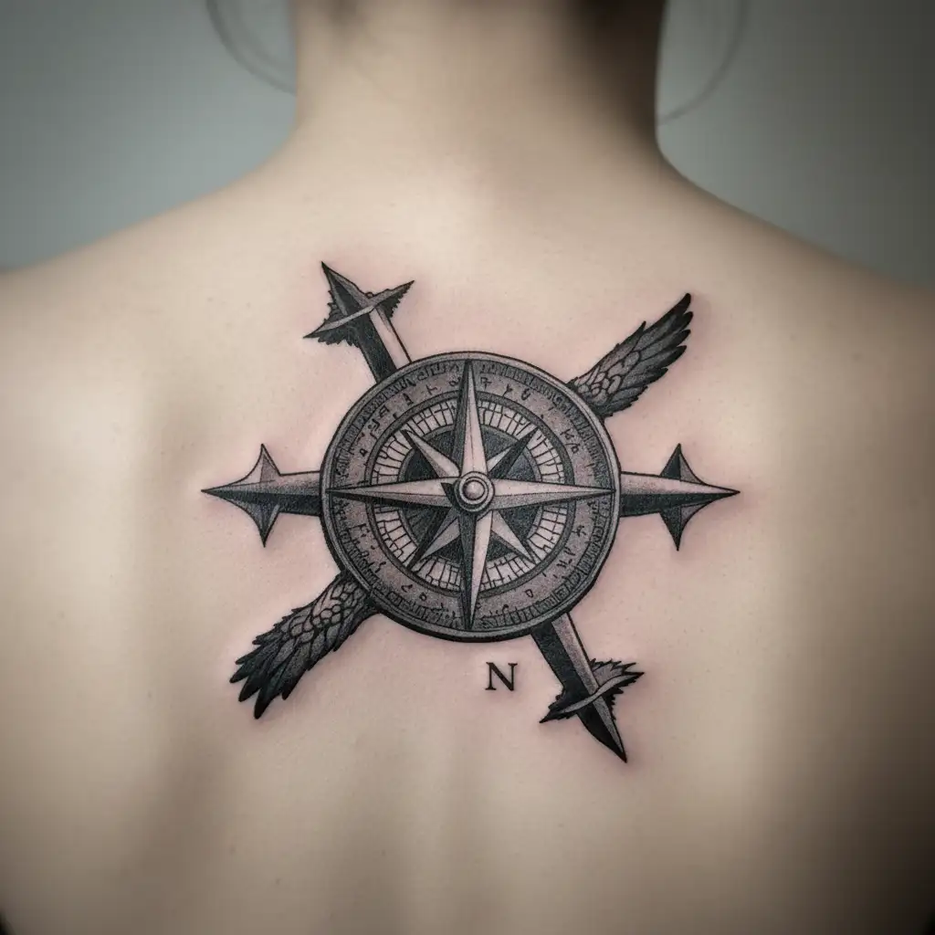 gabriell arcangel compass discovery catholic cross tattoo design idea