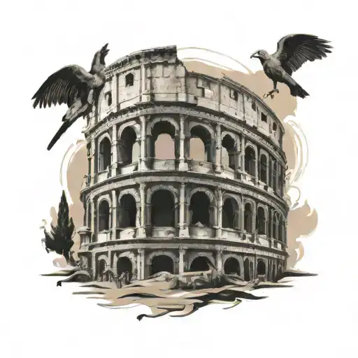 Roman colosseum surrounded by gladiators tattoo design idea
