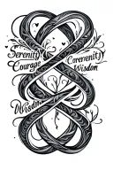 infinity symbol intertwined with words serenity courage wisdom  tattoo design idea