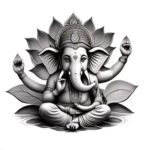 ganesha sitting in lotus face tattoo design idea