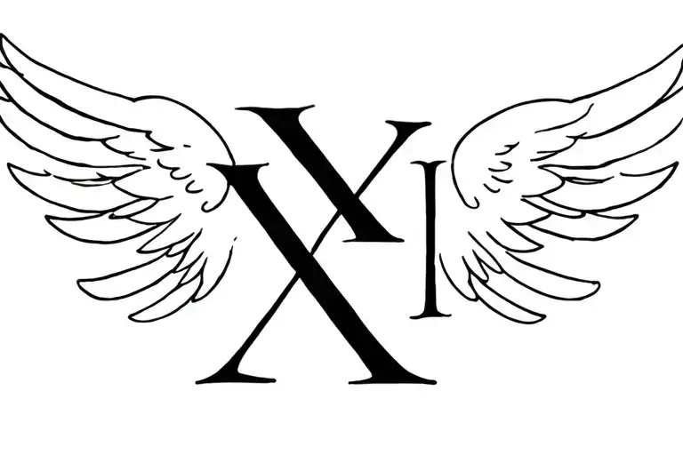 Roman numerals XXI with angel wings tattoo design idea