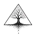 an inverted tree growing and overflowing with roots and branches within an inverted triangle, with stars scattered  tattoo design idea