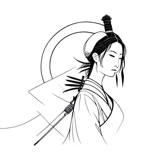 samurai and female tattoo design idea