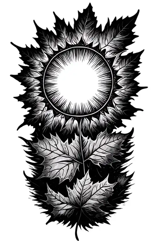 sun with maple leaf shaped like tattoo design idea