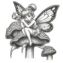 tinker bell on a mushroom  tattoo design idea