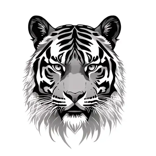 tiger face tattoo in a forest tattoo design idea