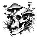 mushrooms growing out of a demon skull tattoo design idea
