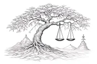 libra scales, sands of time. tree of life tattoo design idea