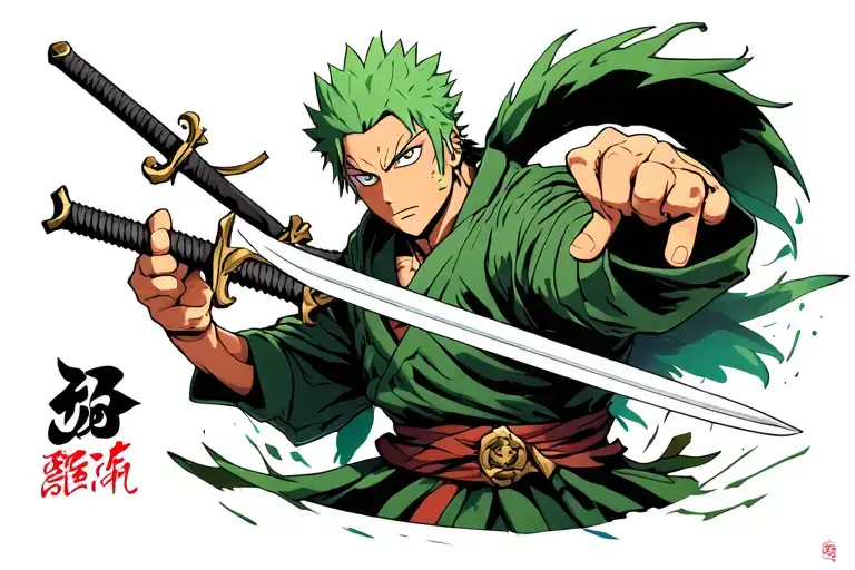 zoro three sword style haki spreading through the swords tattoo design idea