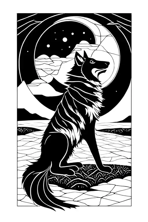 coyote howling at eidelweiss moon tattoo design idea