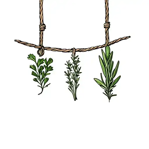 Parsley, sage, rosemary and thyme herbs hanged from a rope tattoo design idea