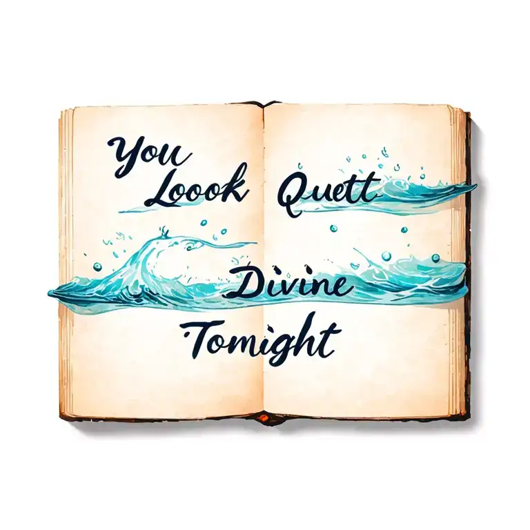 "You Look Quite Divine Tonight" an open letter covered in candle light. The ink on the letter is made of ocean water writing out text tattoo design idea