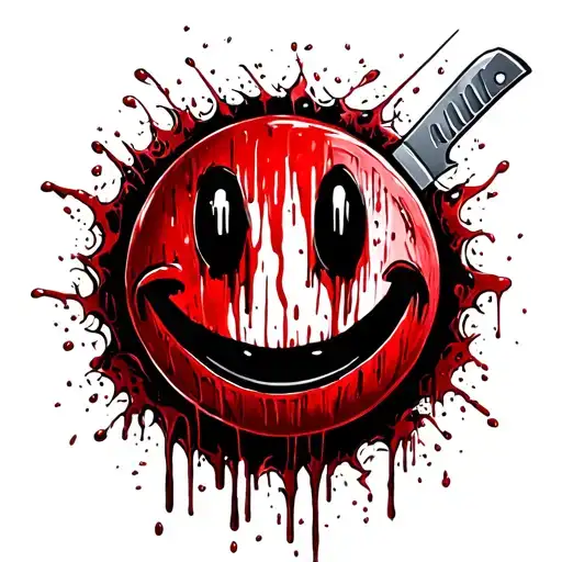 smiley face morphing bloody knife tattoo design idea