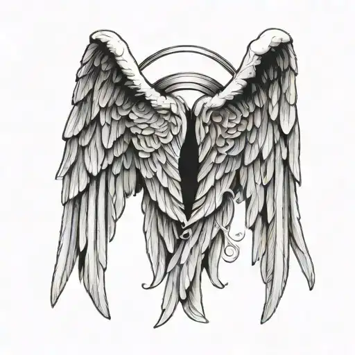 two angel wings with halo symbolizing mother that passed away (not a complete angel) tattoo design idea