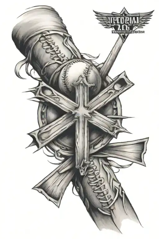 baseball seams wrapped around arm with a cross tattoo design idea