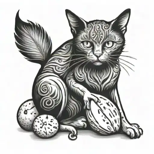 black cat playing with a mango tattoo design idea