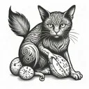 black cat playing with a mango tattoo design idea