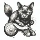 black cat playing with a mango tattoo design idea