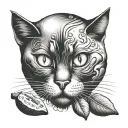 black cat playing with a mango tattoo design idea