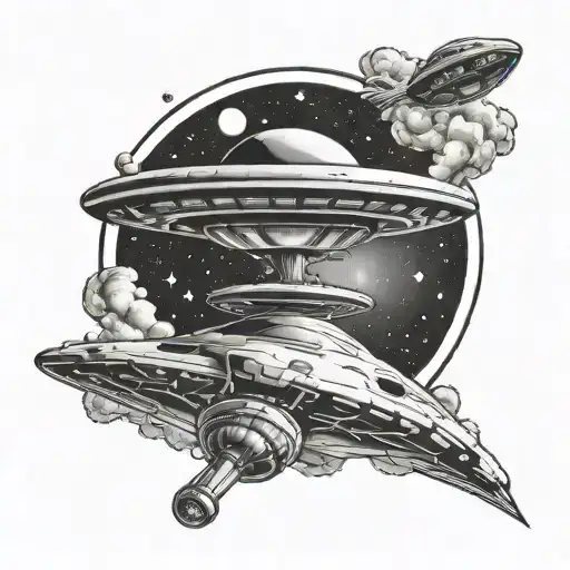 ufo in the sky filled with galaxies  tattoo design idea