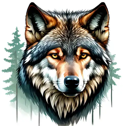 Wolf in the forest with pack tattoo design idea