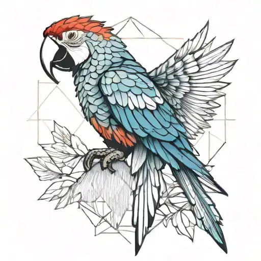 macaw perched with wings out tattoo design idea