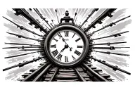 train tracks going into a clock face tattoo design idea