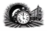 train tracks going into a clock face tattoo design idea