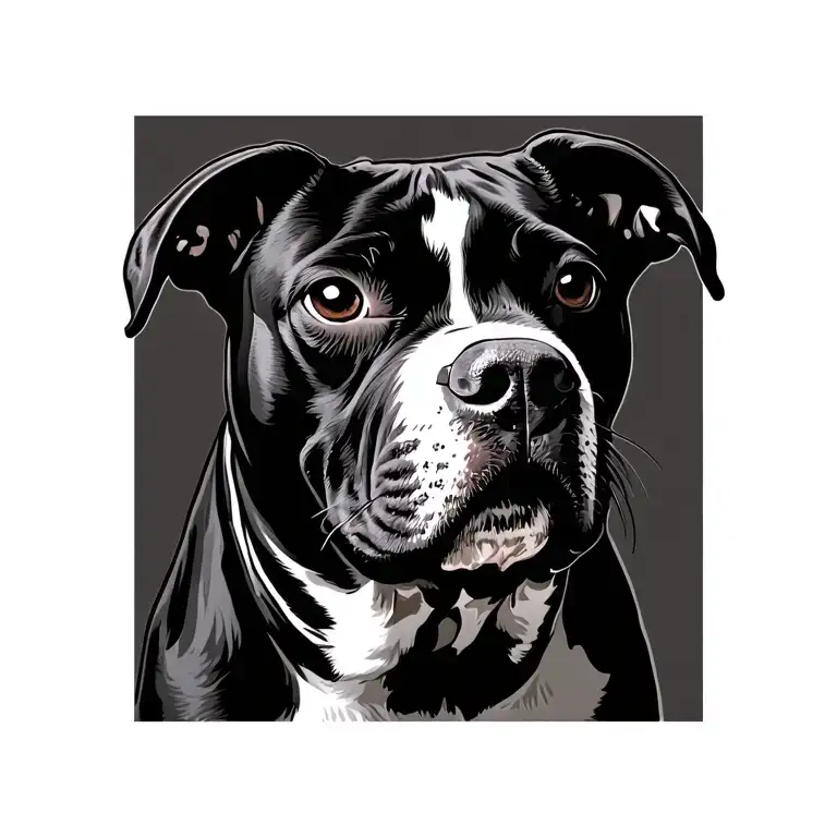 American pit bull unscripted ears with left ear half black and the right eye a circle of black  tattoo design idea