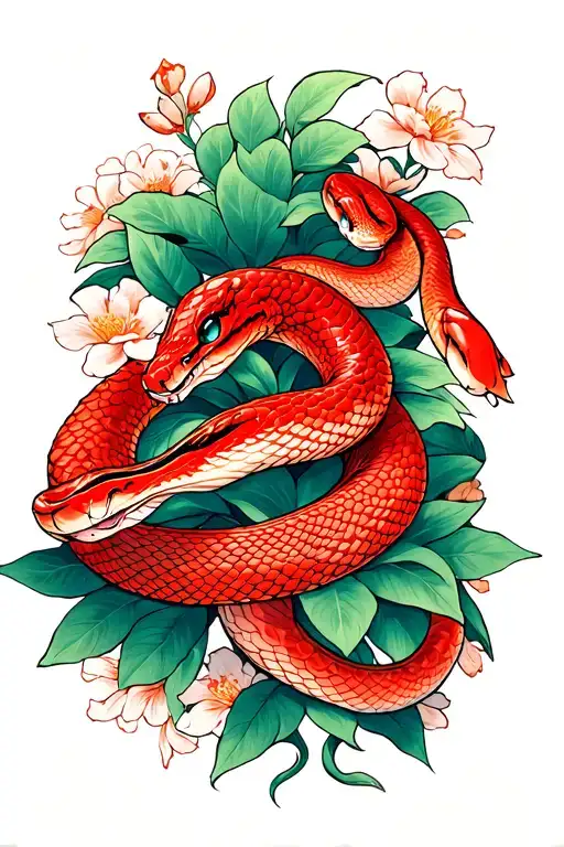 cute red snake wrapping tattoo design idea