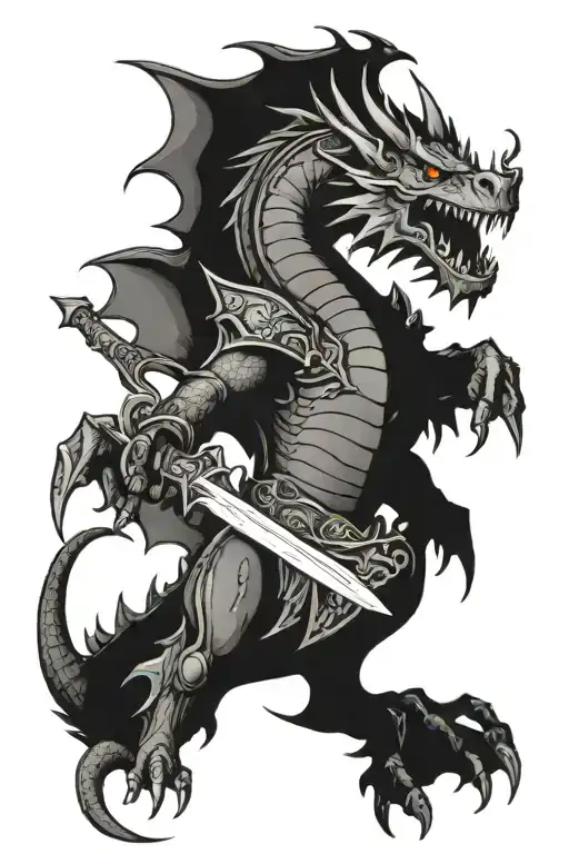 rampart welsh dragon with sword going tattoo design idea