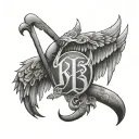 angel wings with Chinese strength symbol between them and the initials RG somewhere  tattoo design idea