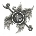 angel wings with Chinese strength symbol between them and the initials RG somewhere  tattoo design idea