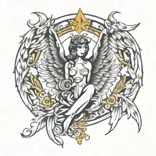 arc Angel stencil tattoo design idea