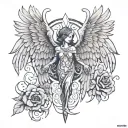 arc Angel stencil tattoo design idea