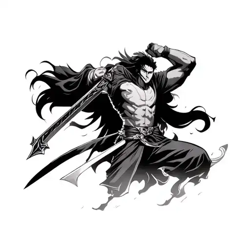 Guts from the anime Berserk charging with his sword in hand raises above his head  tattoo design idea