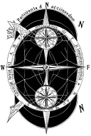 web of wyrd connected to vegvisir viking compass with the phrase patientia ad accipiendum, fortitudo ad perficiendum tattoo design idea