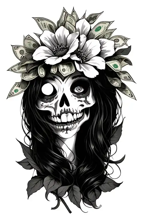 Catrina Cry now laughs with flower of money of money tattoo design idea