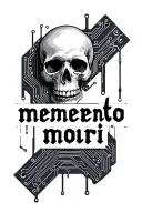 memento mori text with circuit board tattoo design idea